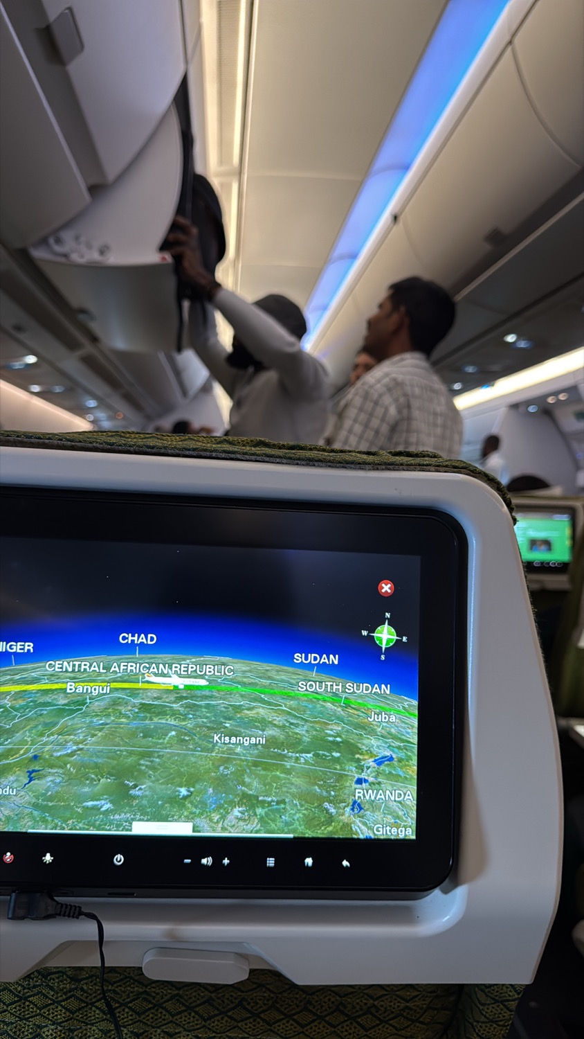 Seatback flight map during a Kenyi trip
