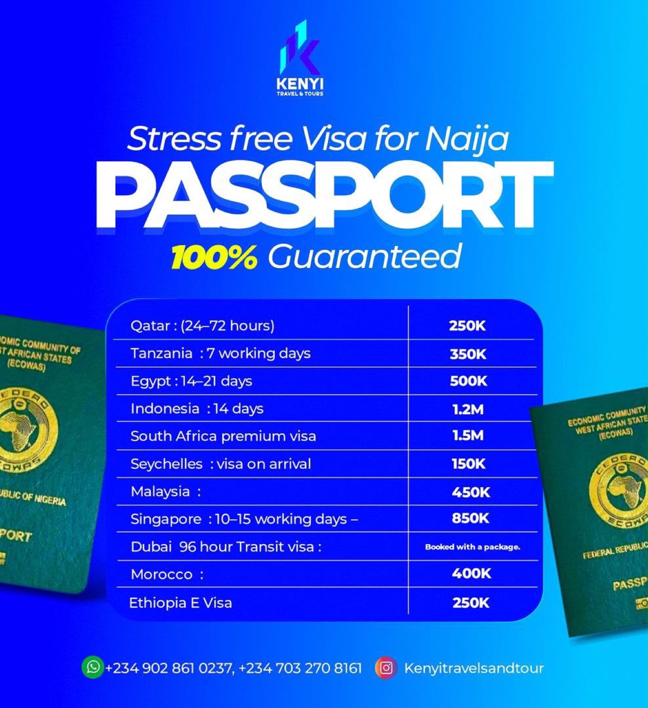 Kenyi visa price flyer
